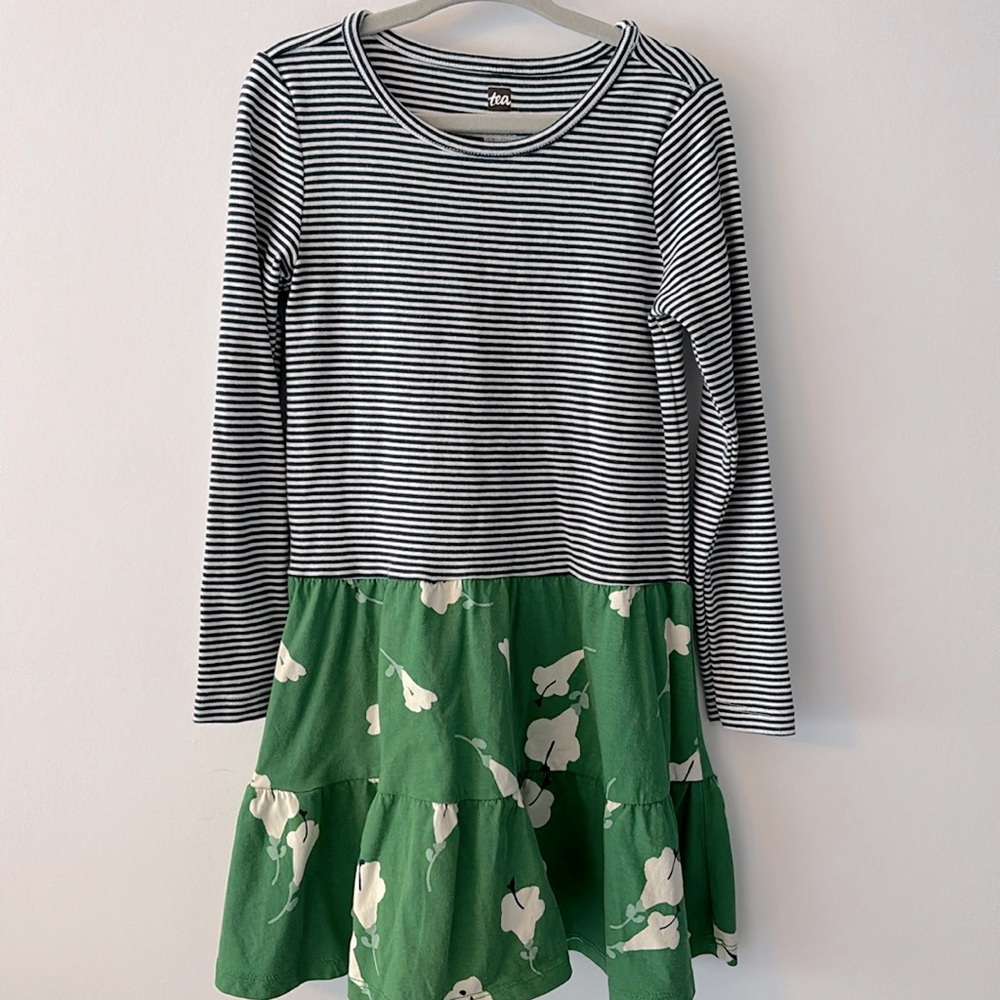 Tea Collection long sleeved dress with mixed print. Size 5